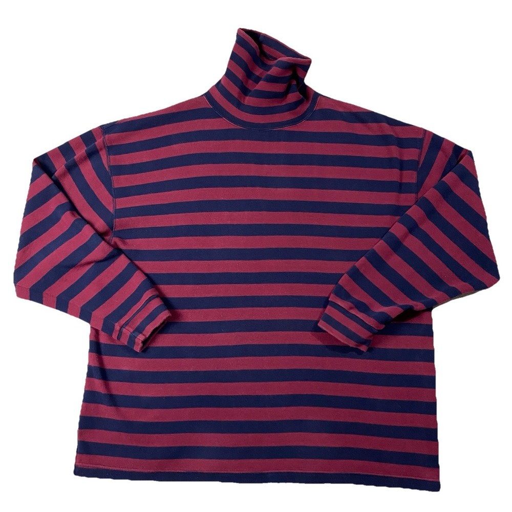 VTG 100% Pure Stuff Long Sleeve Cotton Turtleneck Burgundy Navy Stripe Men XL
